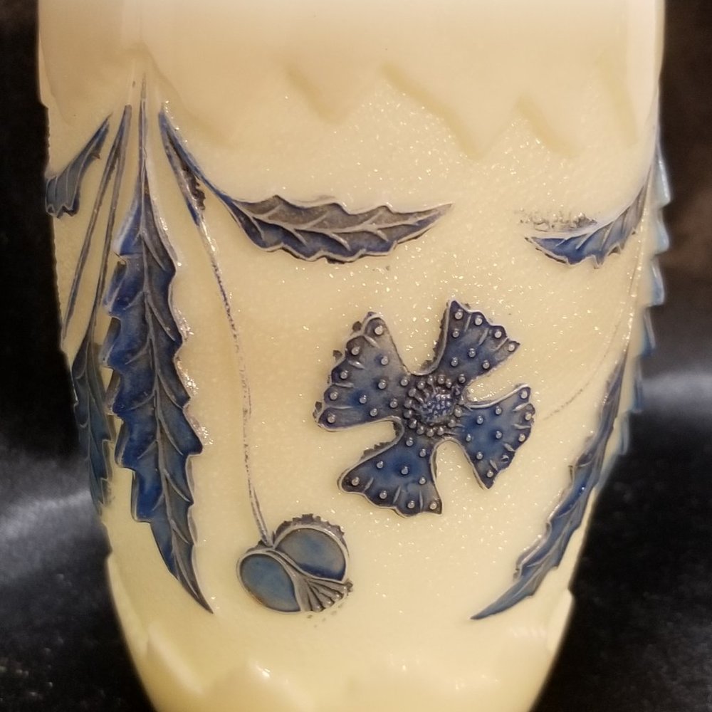 Antique US Glass Delaware Pattern Custard Glass Blue Stained Tumbler